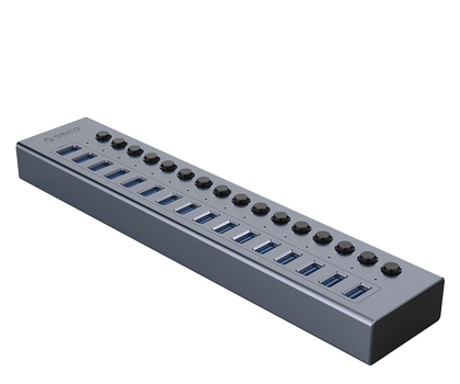 Hub USB Orico 16x USB-A 3.0 z włącznikami - szary
